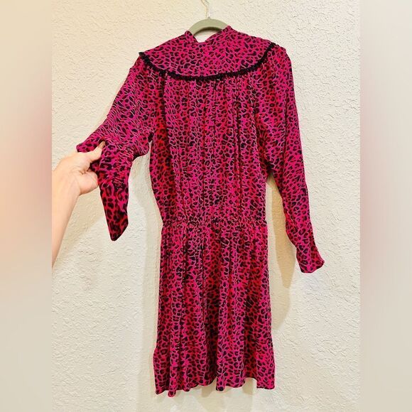 ZADIG & VOLTAIRE Reveal Leopard Print 3/4 Sleeve Mini Dress Fuchsia - Picture 6 of 9